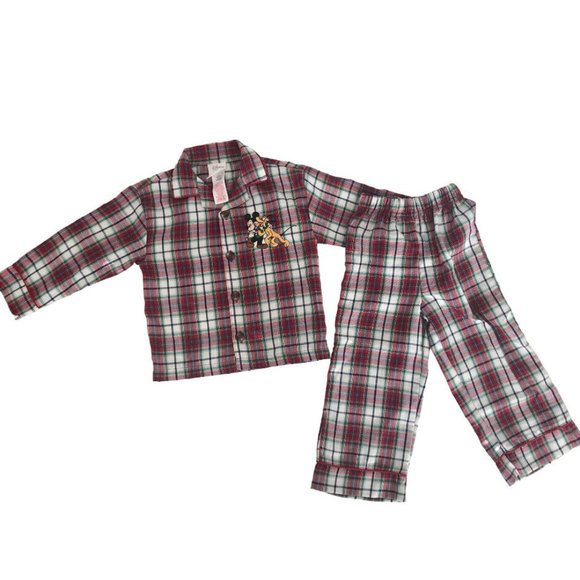 Brand New Disney Christmas Plaid 2-Piece Pajamas PJs with Mickey & Pluto - Picture 5 of 5